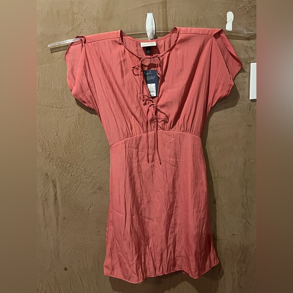 Small Rust Pink Tie-Front Short Dress new